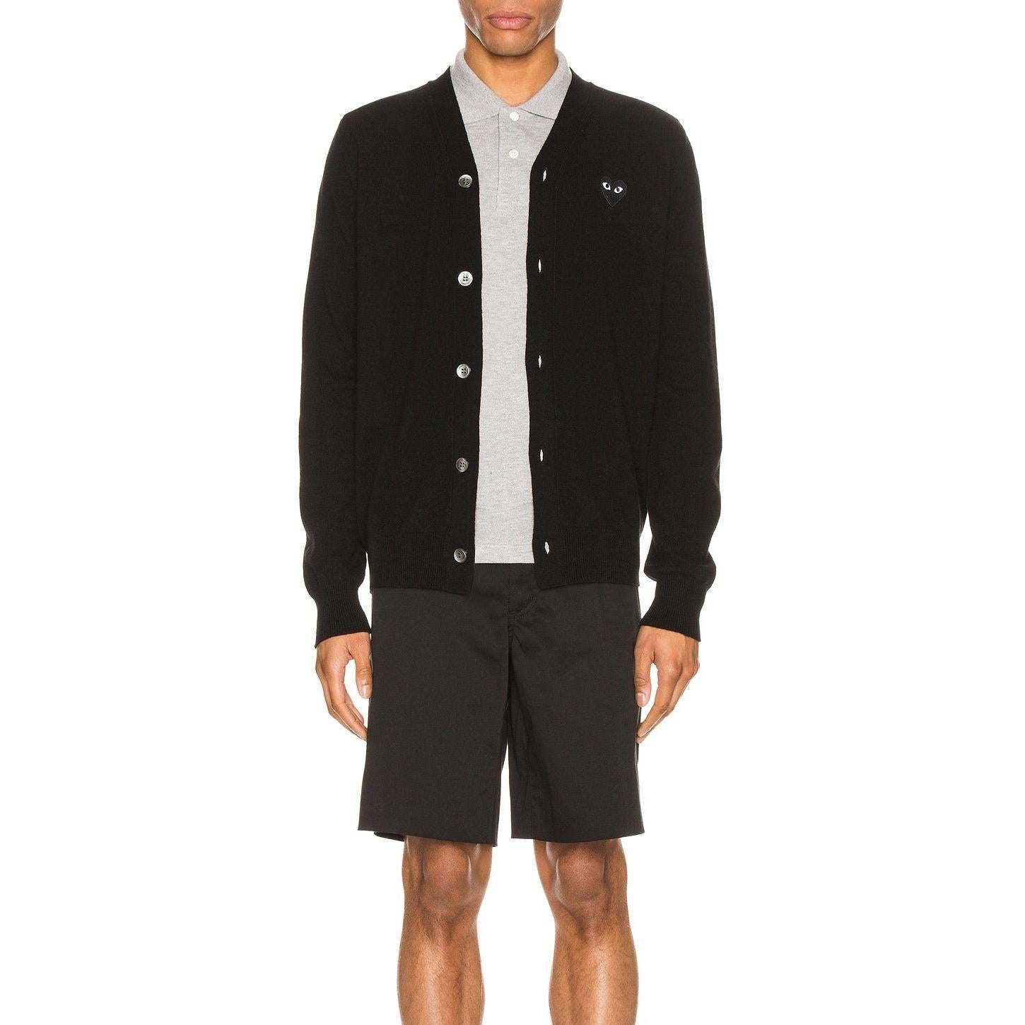Comme des Garcons PLAY Lambswool Cardigan With Black Emblem Black - Im Your Wardrobe