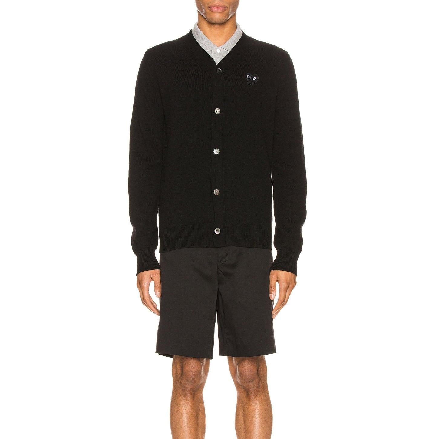 Comme des Garcons PLAY Lambswool Cardigan With Black Emblem Black - Im Your Wardrobe
