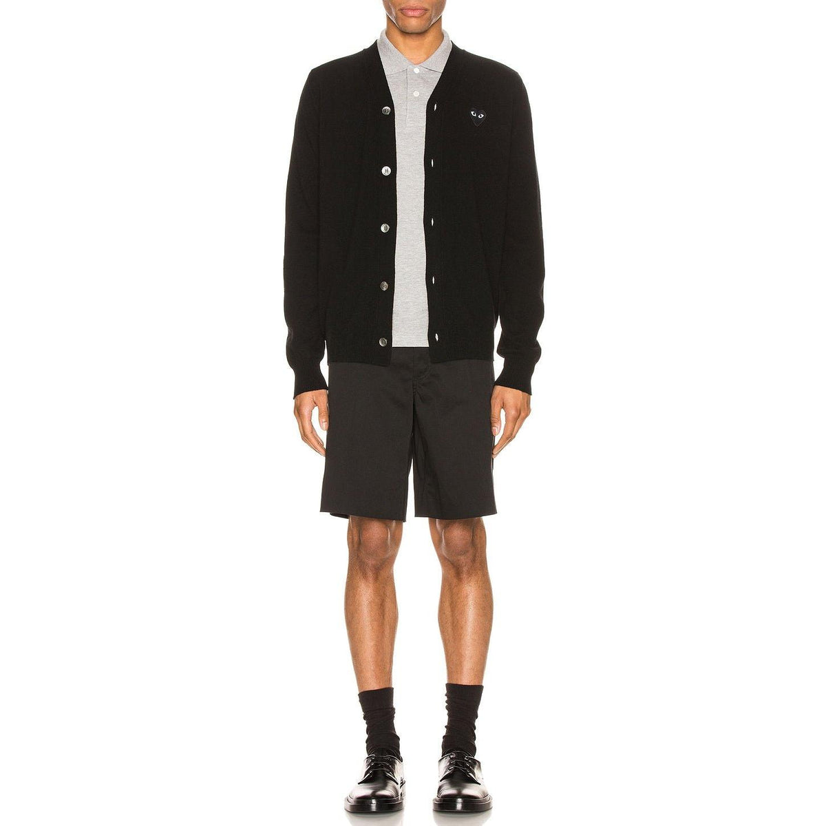 Comme des Garcons PLAY Lambswool Cardigan With Black Emblem Black - Im Your Wardrobe