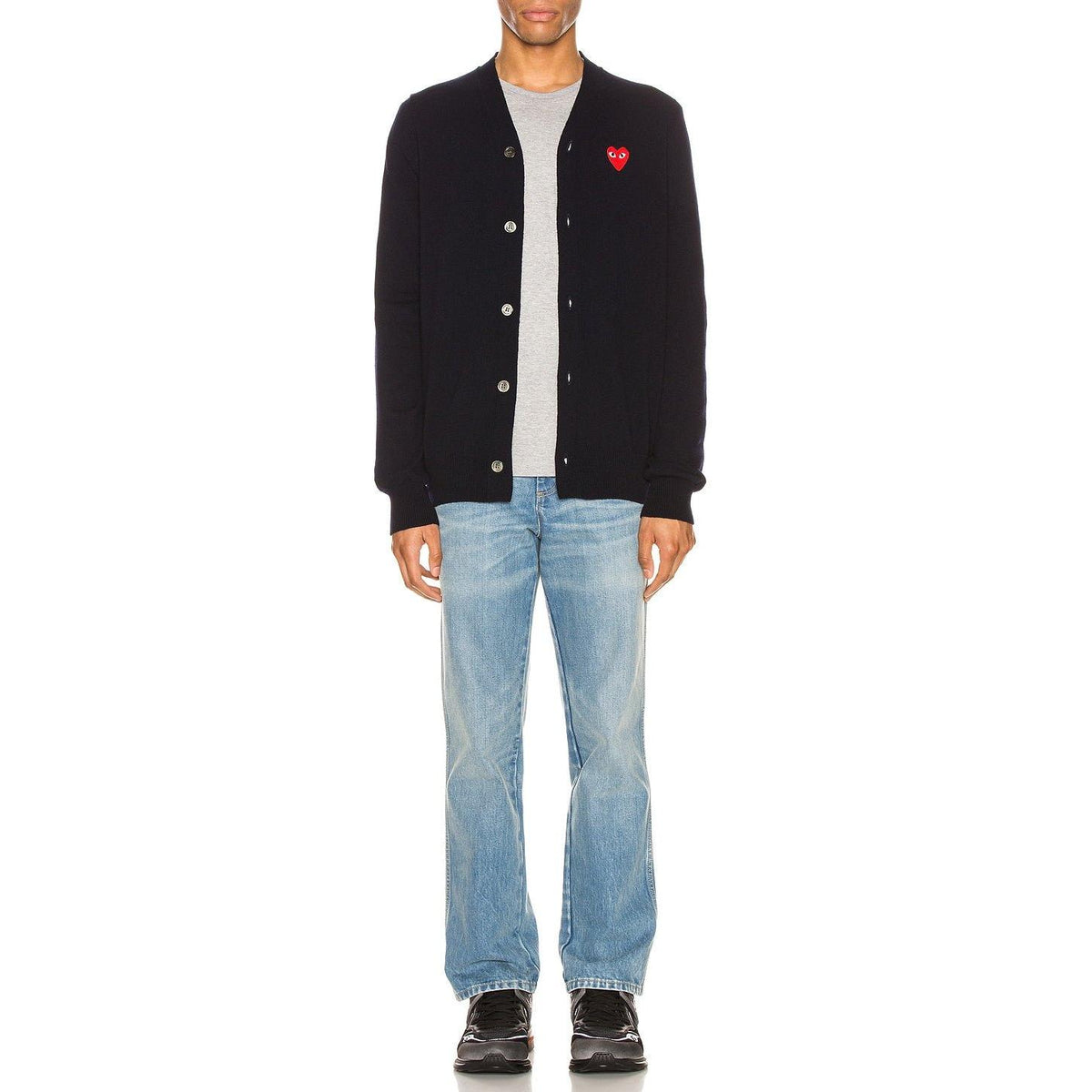Comme des Garcons PLAY Lambswool Cardigan With Red Emblem Navy - Im Your Wardrobe