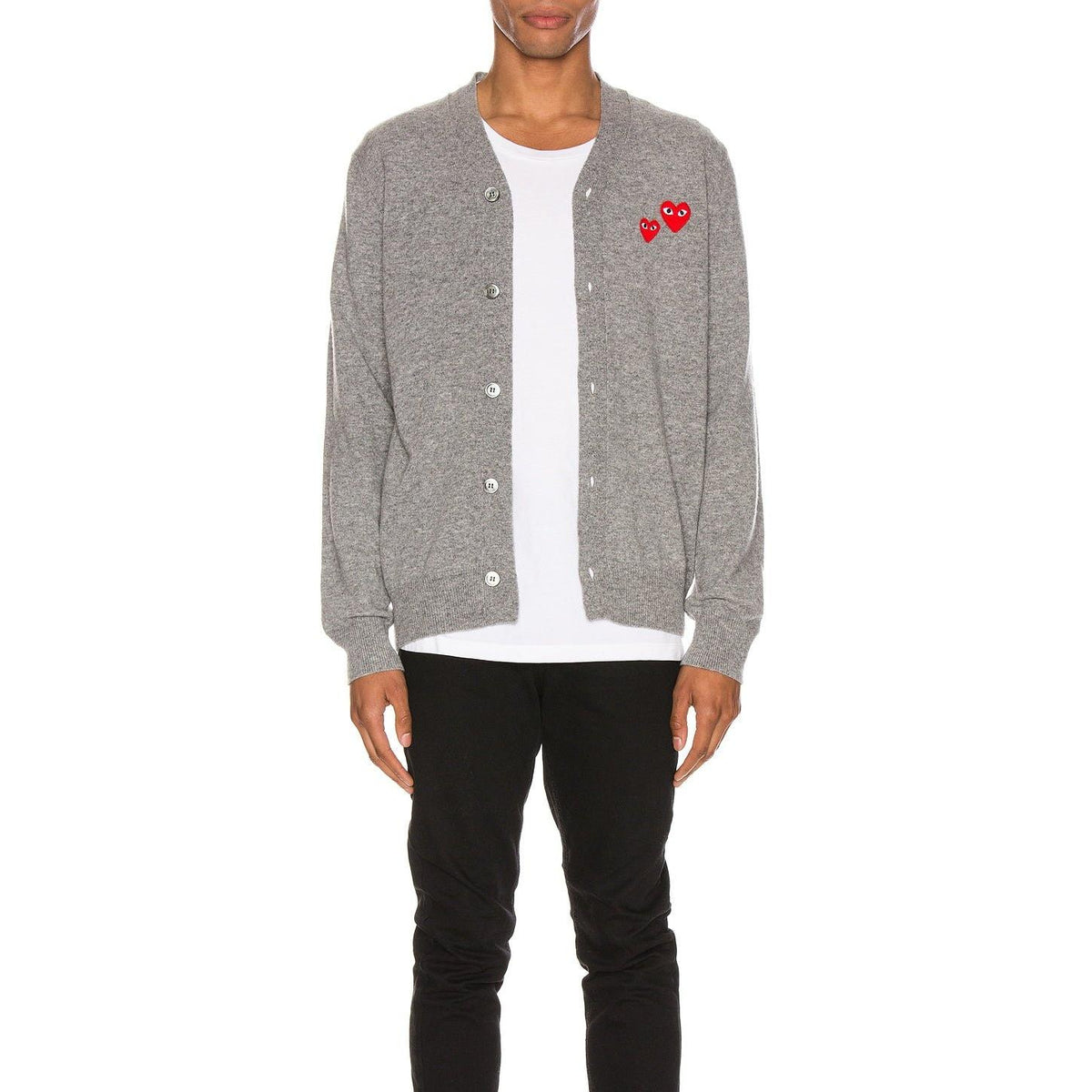 Comme des Garcons PLAY Multi Heart Cardigan Grey - Im Your Wardrobe