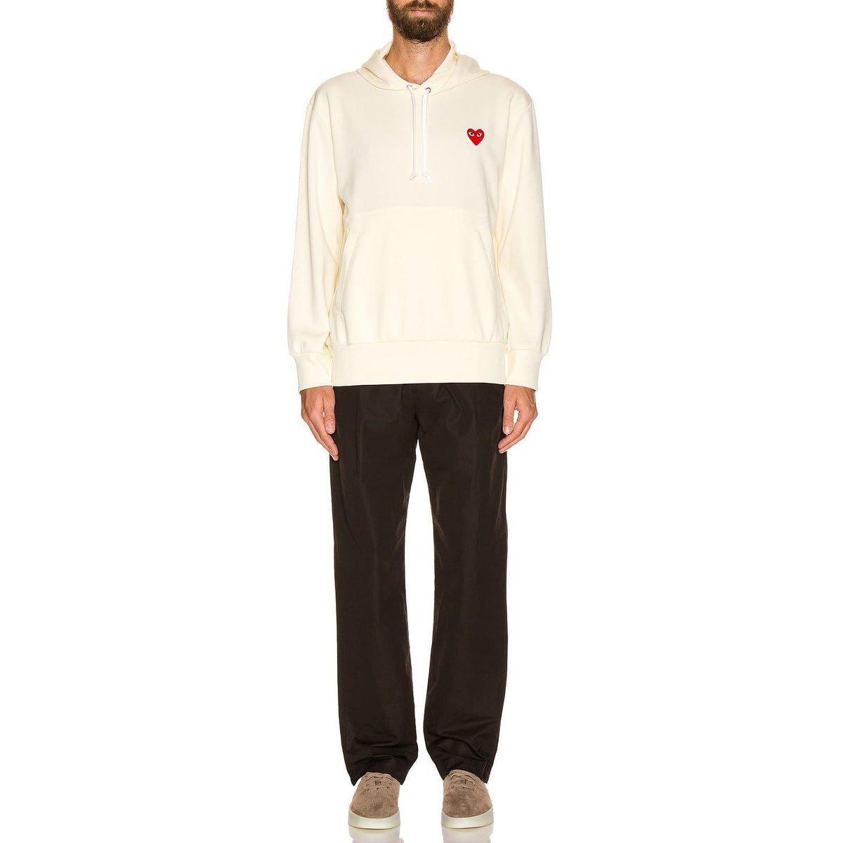 Comme des Garcons PLAY Pullover Hoodie With Red Emblem Ivory - Im Your Wardrobe