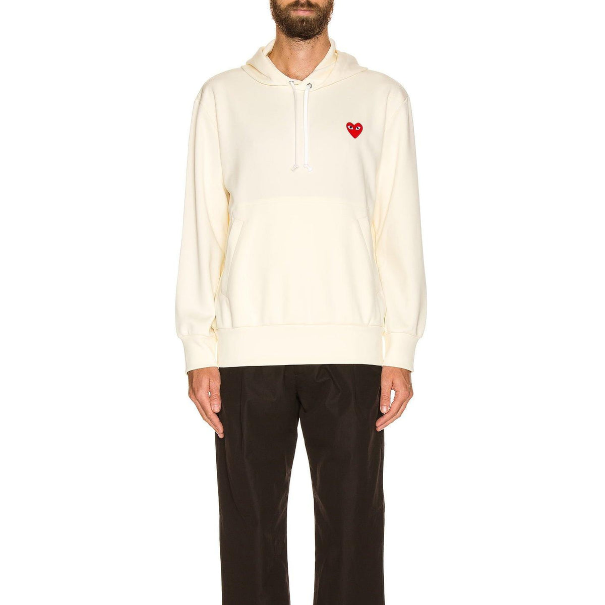 Comme des Garcons PLAY Pullover Hoodie With Red Emblem Ivory - Im Your Wardrobe
