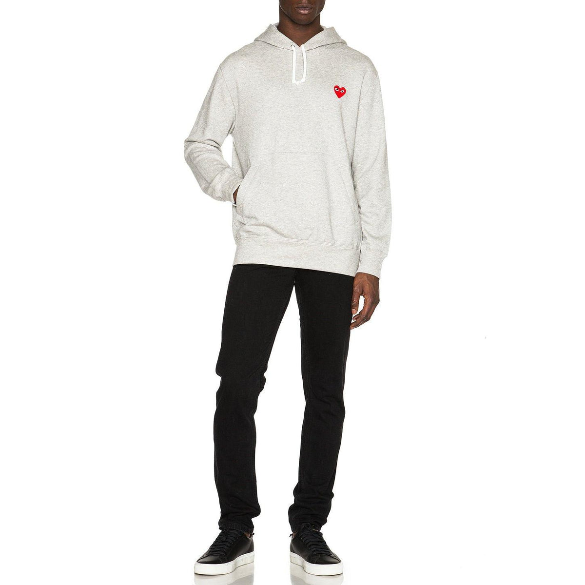 Comme des Garcons PLAY Red Emblem Cotton Hoodie Grey - Im Your Wardrobe