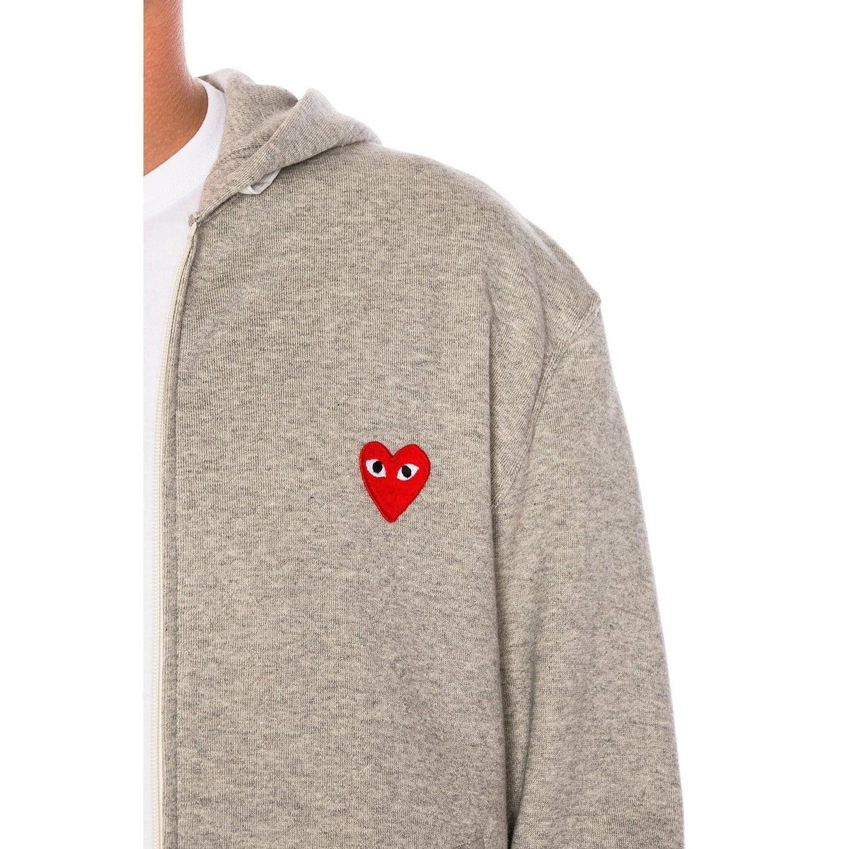 Comme des Garcons PLAY Red Emblem Zip Cotton Hoodie Grey - Im Your Wardrobe