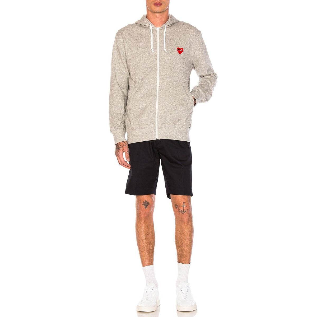 Comme des Garcons PLAY Red Emblem Zip Cotton Hoodie Grey - Im Your Wardrobe