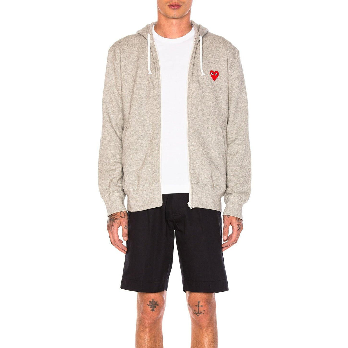 Comme des Garcons PLAY Red Emblem Zip Cotton Hoodie Grey - Im Your Wardrobe