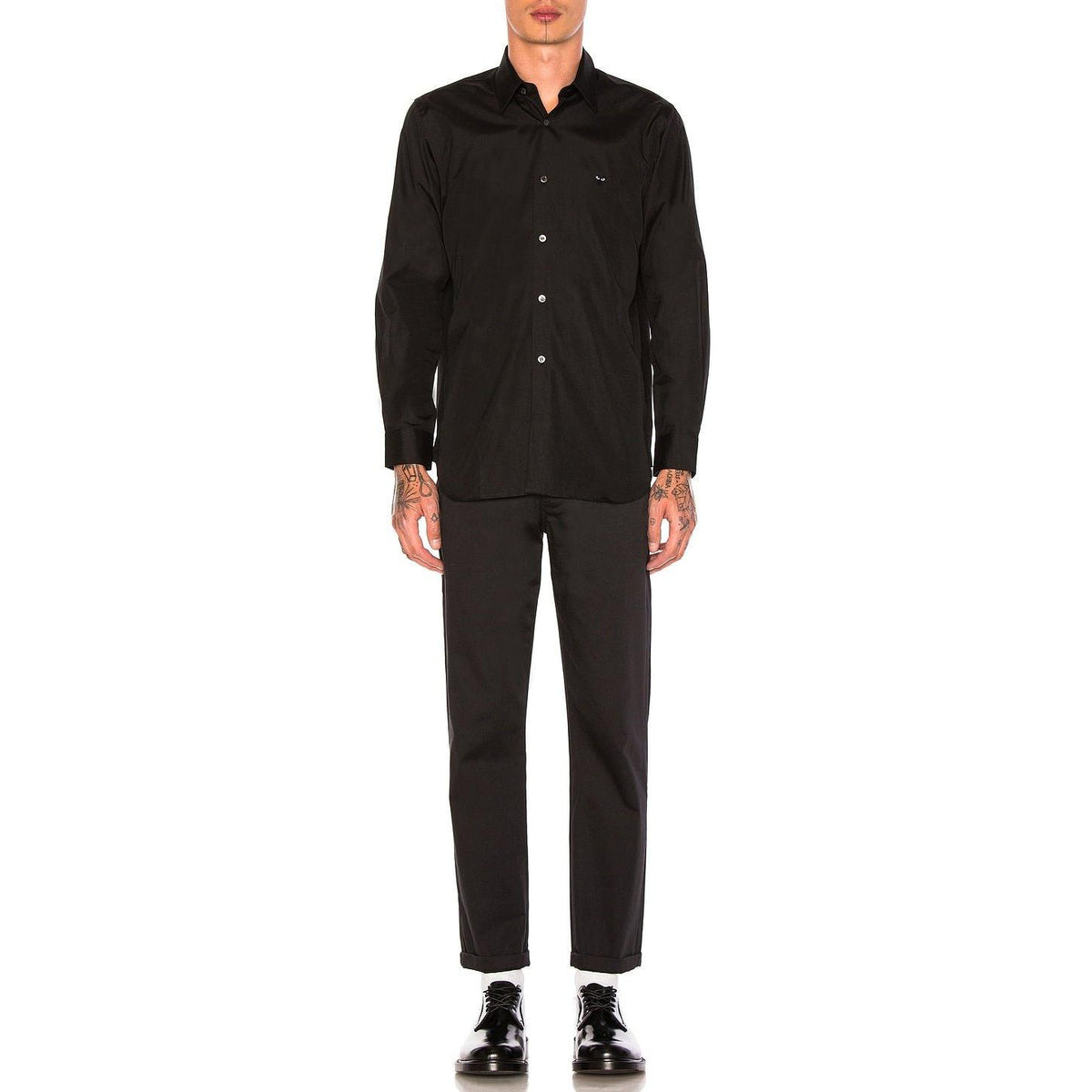 Comme des Garcons PLAY Small Black Emblem Cotton Button Down Black - Im Your Wardrobe