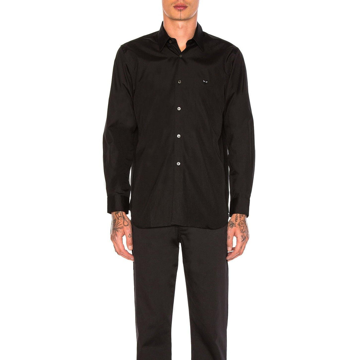 Comme des Garcons PLAY Small Black Emblem Cotton Button Down Black - Im Your Wardrobe