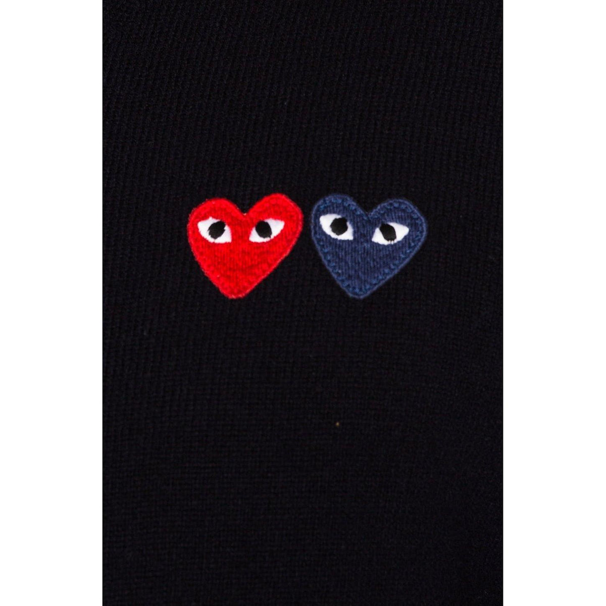 Comme des Garcons PLAY V Neck Double Emblem Sweater Black - Im Your Wardrobe