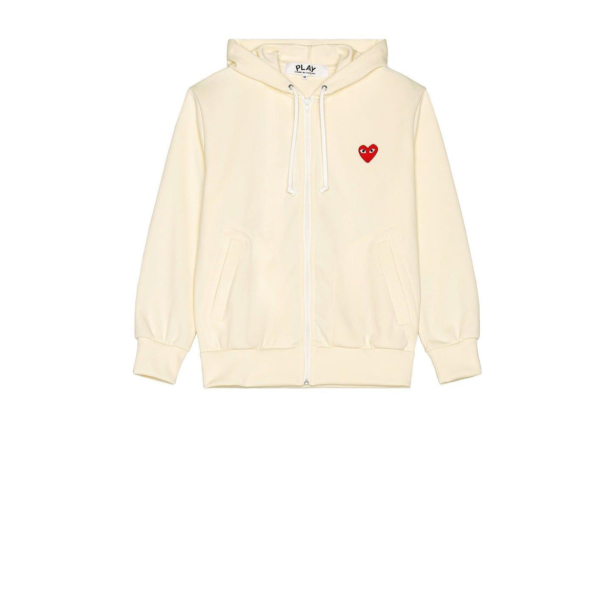 Comme des Garcons PLAY Zip Poly Hoodie With Red Emblem Ivory - Im Your Wardrobe