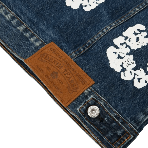 Cotton Wreath Denim Jacket Dark Wash - Im Your Wardrobe