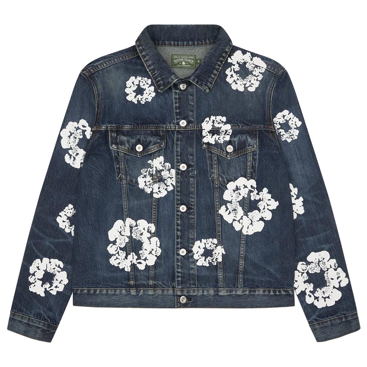 Cotton Wreath Denim Jacket Dark Wash - Im Your Wardrobe