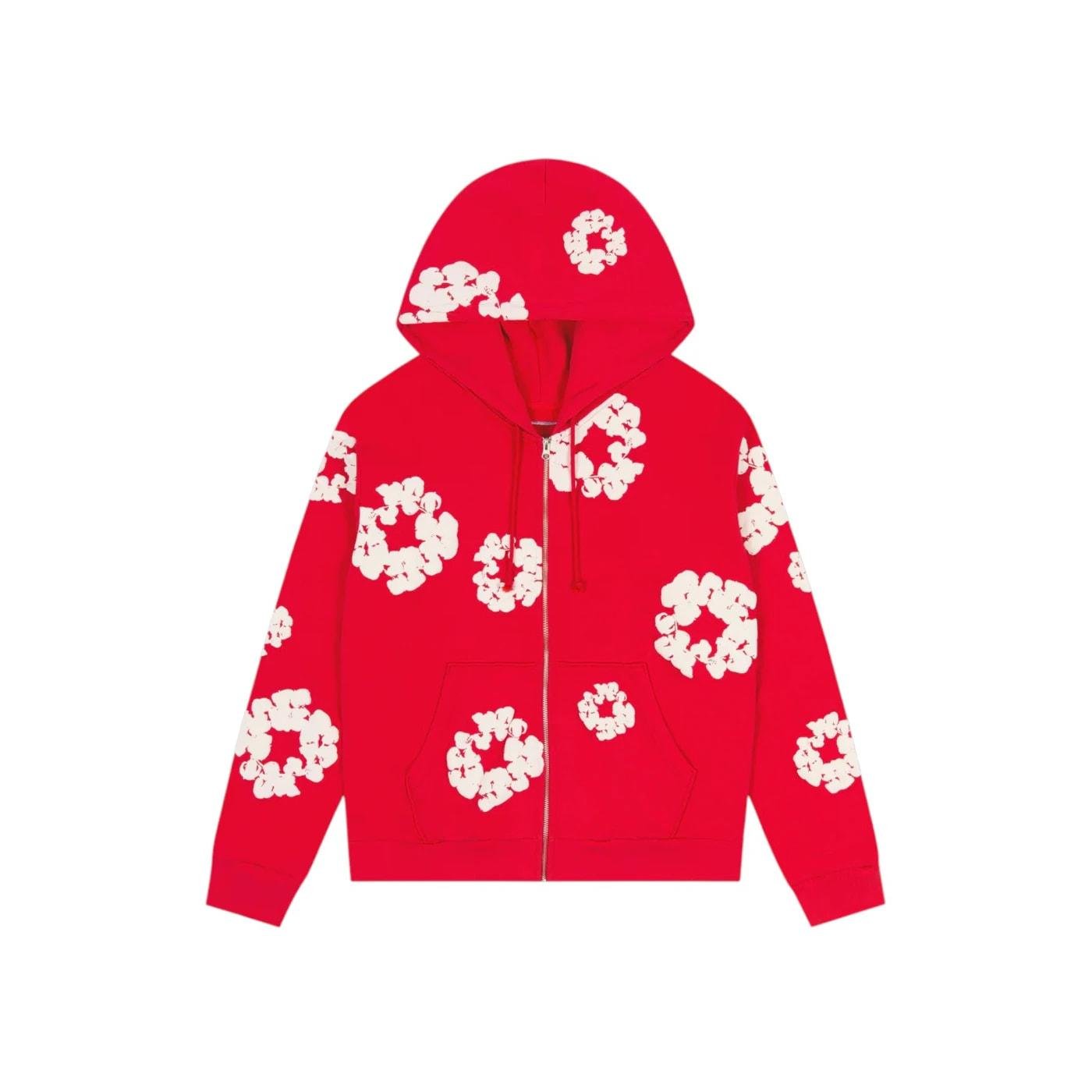 Denim Tears Cotton Wreath Zip Hoodie Red - Im Your Wardrobe