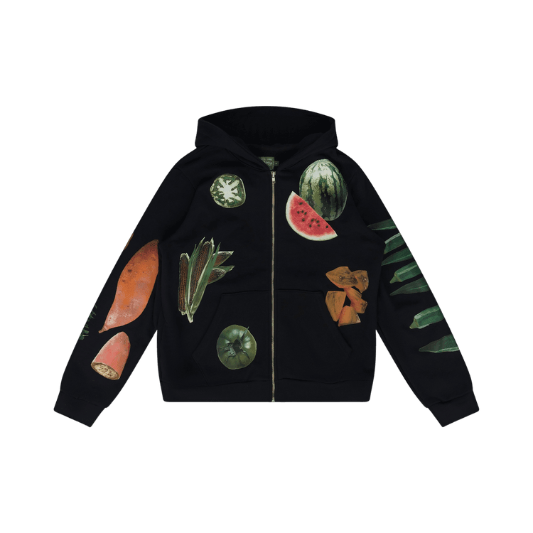 Denim Tears Kiss My Grits Fruit Collage Zip Hoodie Black - Im Your Wardrobe