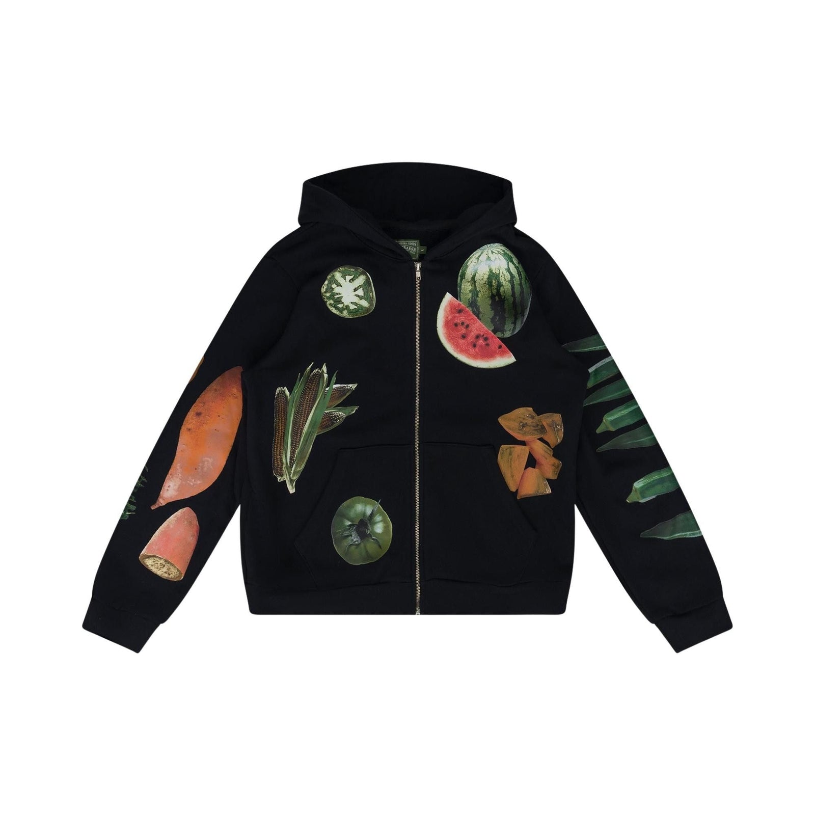 Denim Tears Kiss My Grits Fruit Collage Zip Hoodie Black - Im Your Wardrobe