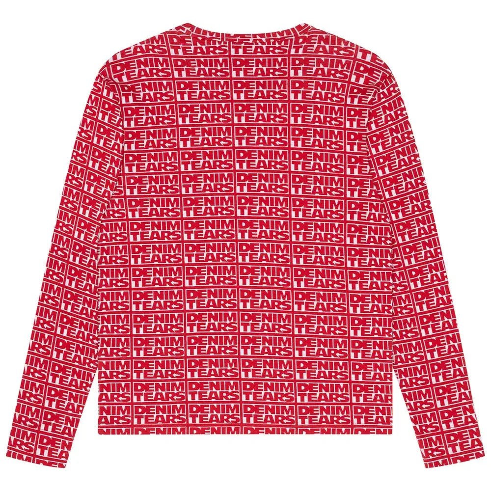 Denim Tears Larmes de Denim Jacquard Long Sleeve Tee Red - Im Your Wardrobe