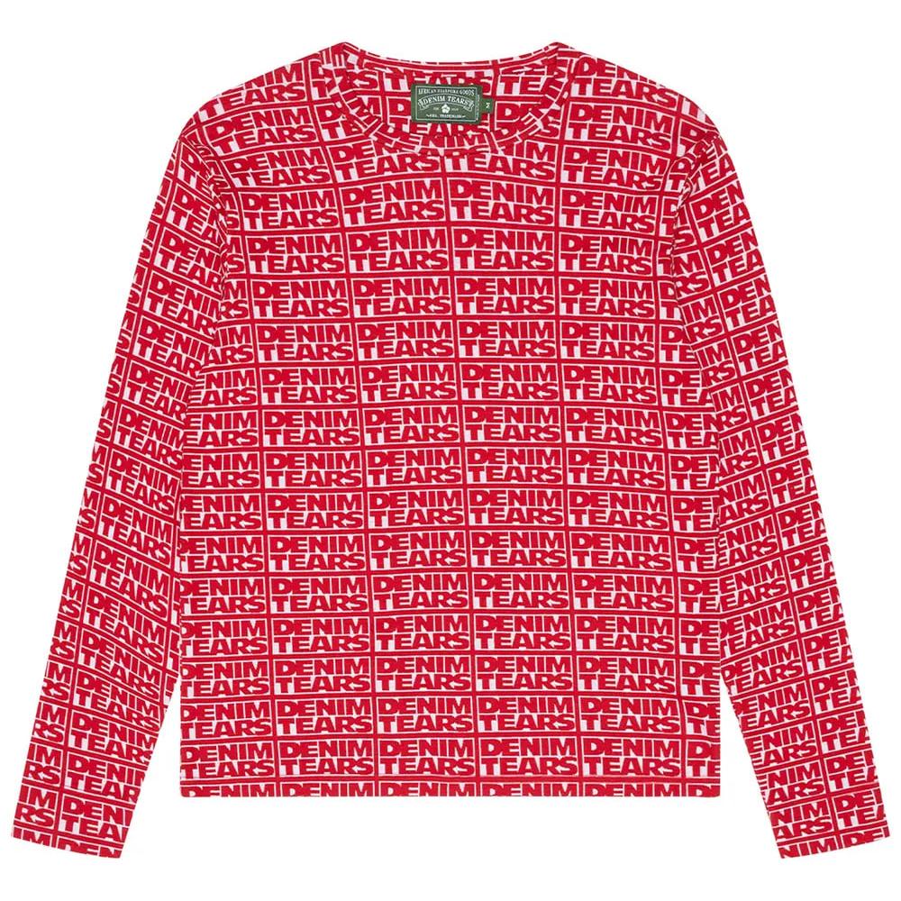 Denim Tears Larmes de Denim Jacquard Long Sleeve Tee Red - Im Your Wardrobe