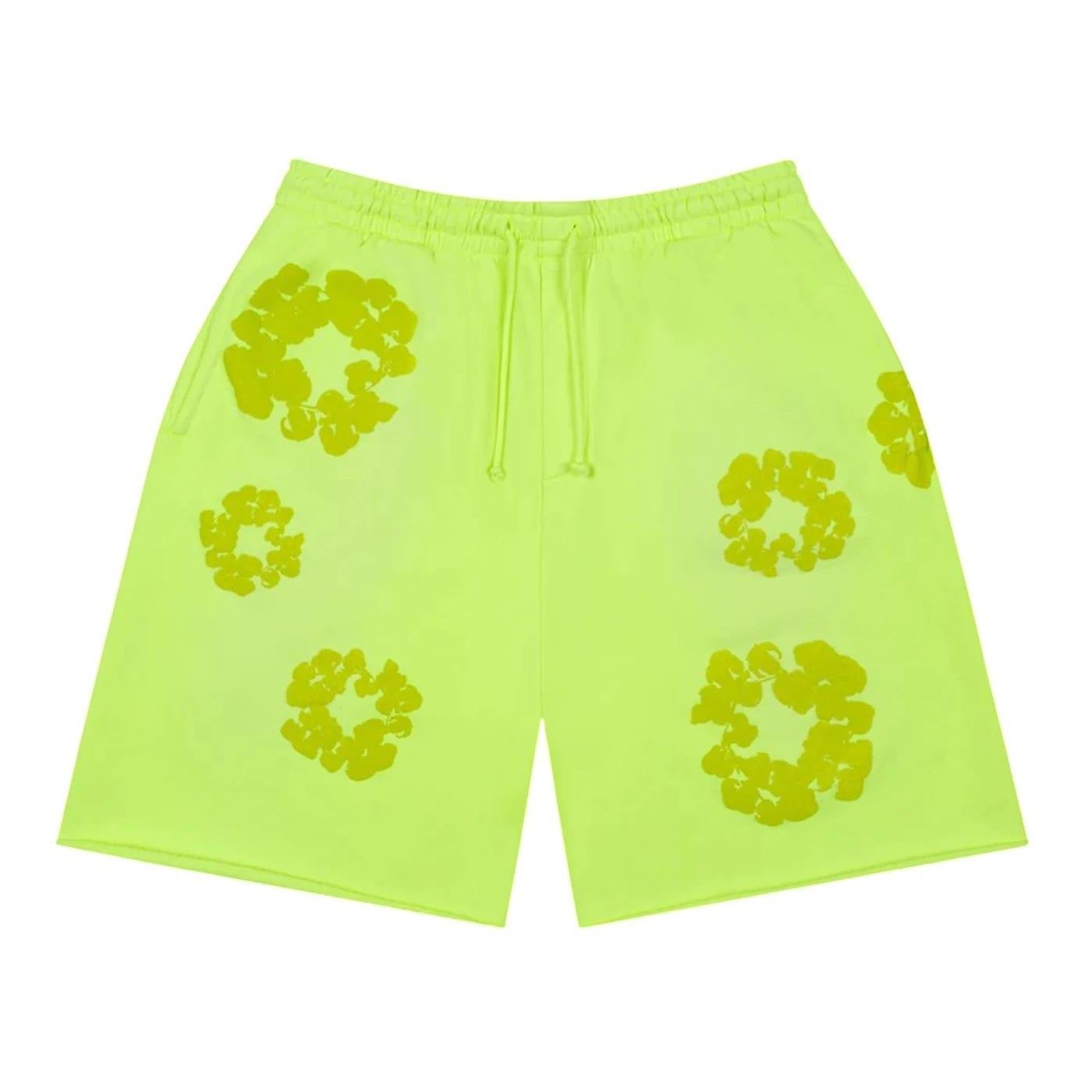 Denim Tears Mono Cotton Wreath Sweat Shorts Neon Green - Im Your Wardrobe