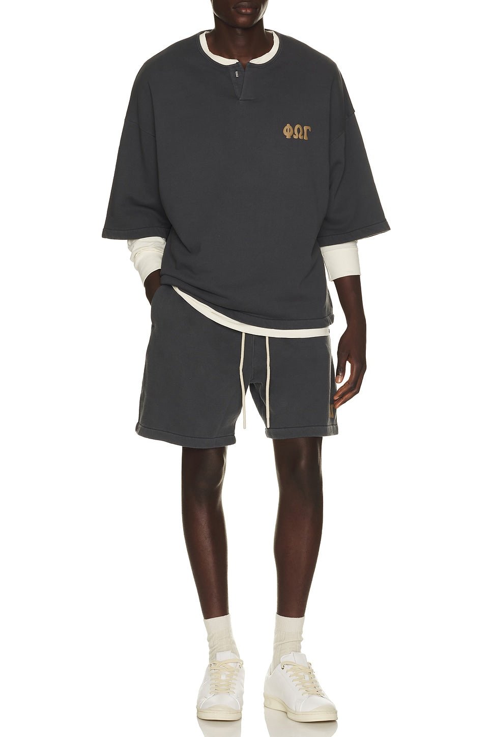 Fear of God Essentials 3/4 Henley Sweatshirt Washed Iron Grey - Im Your Wardrobe