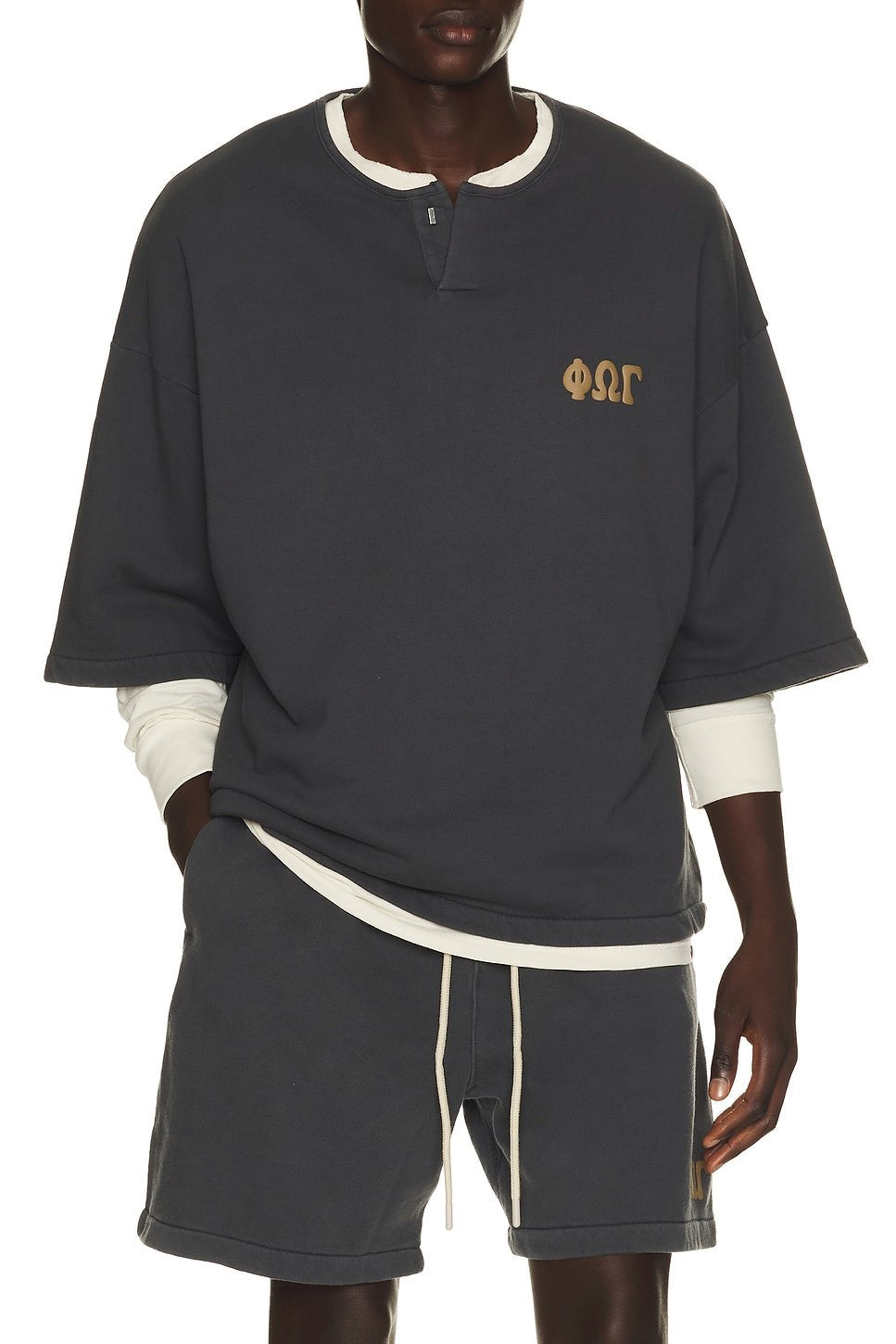 Fear of God Essentials 3/4 Henley Sweatshirt Washed Iron Grey - Im Your Wardrobe