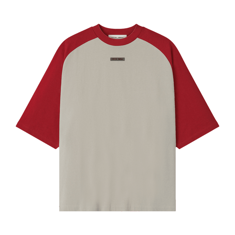 Fear of God Essentials Baseball Tee Smoke Grey / Crimson (2025) - Im Your Wardrobe