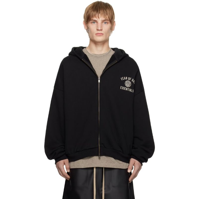 Fear of God Essentials Black Heavy Fleece Fullzip Hoodie