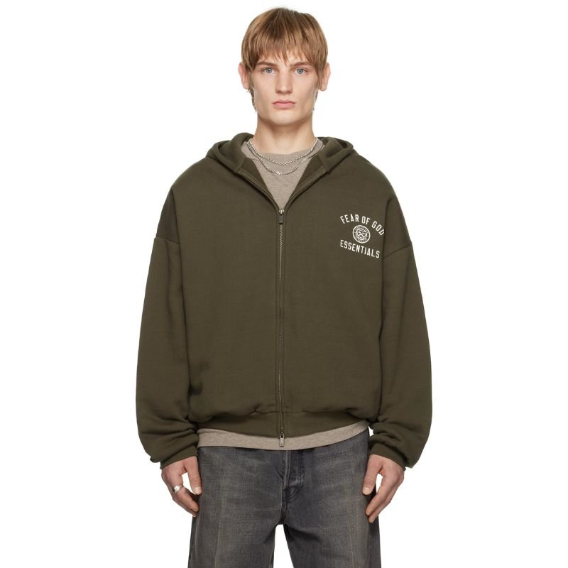 Fear of God Essentials Brown Heavy Fleece Fullzip Hoodie