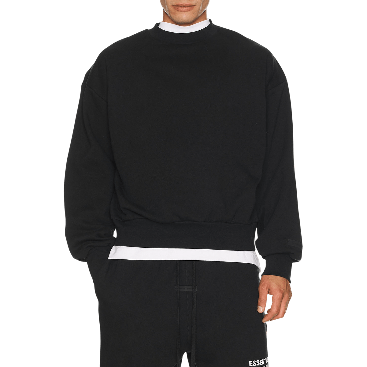 Fear of God Essentials Classic Fit Fleece Crew Neck Sweatshirt Jet Black - Im Your Wardrobe