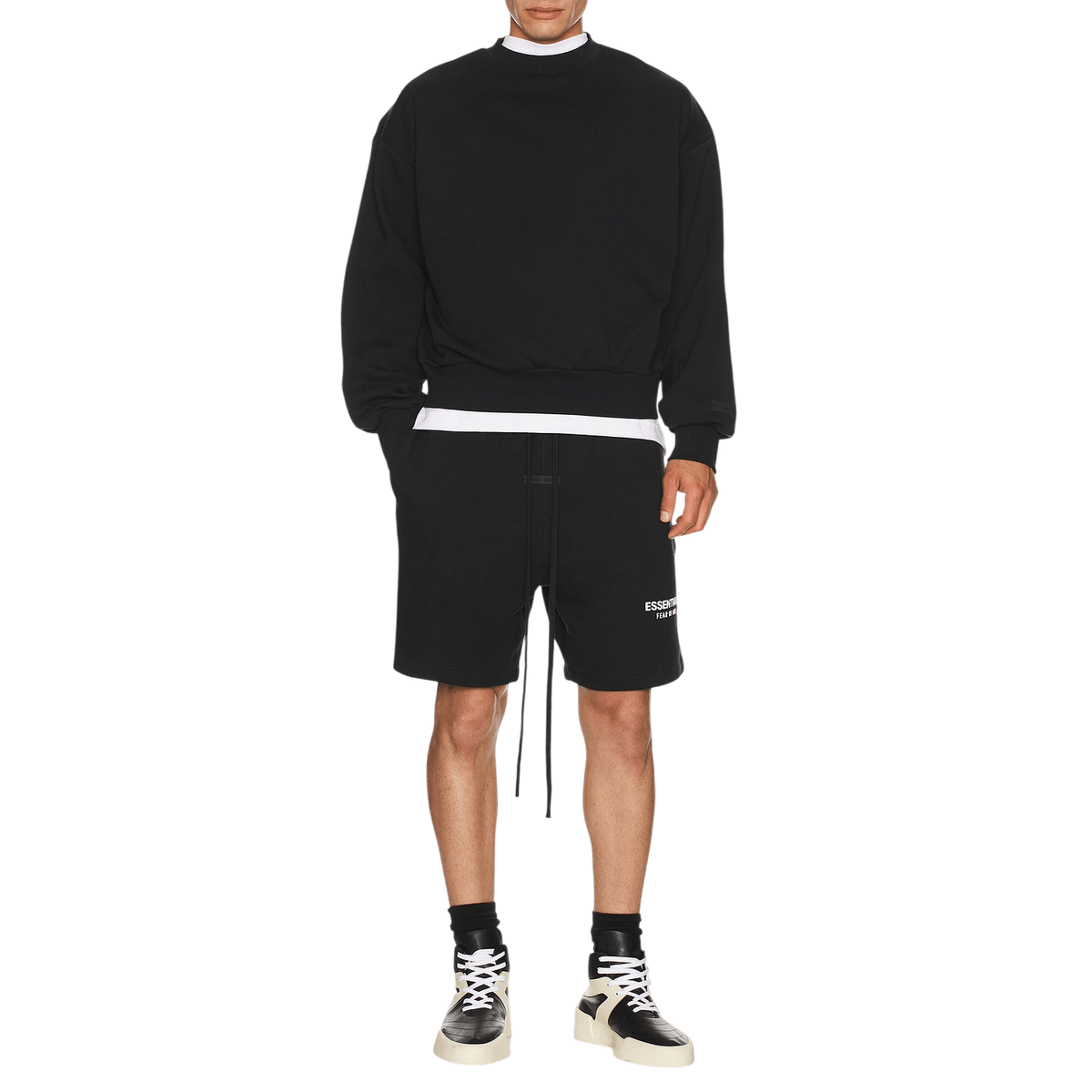 Fear of God Essentials Classic Fit Fleece Crew Neck Sweatshirt Jet Black - Im Your Wardrobe