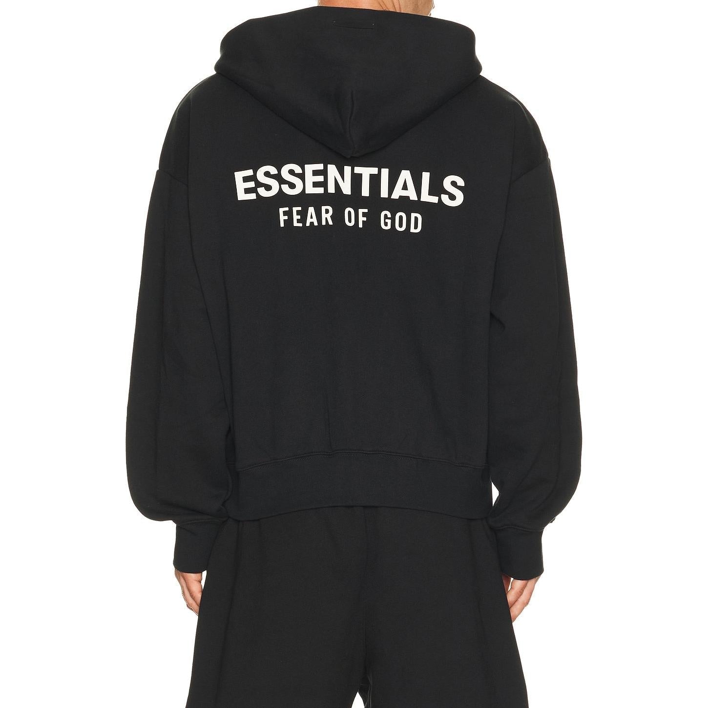 Fear of God Essentials Classic Fit Fleece Zip Up Hoodie Jet Black