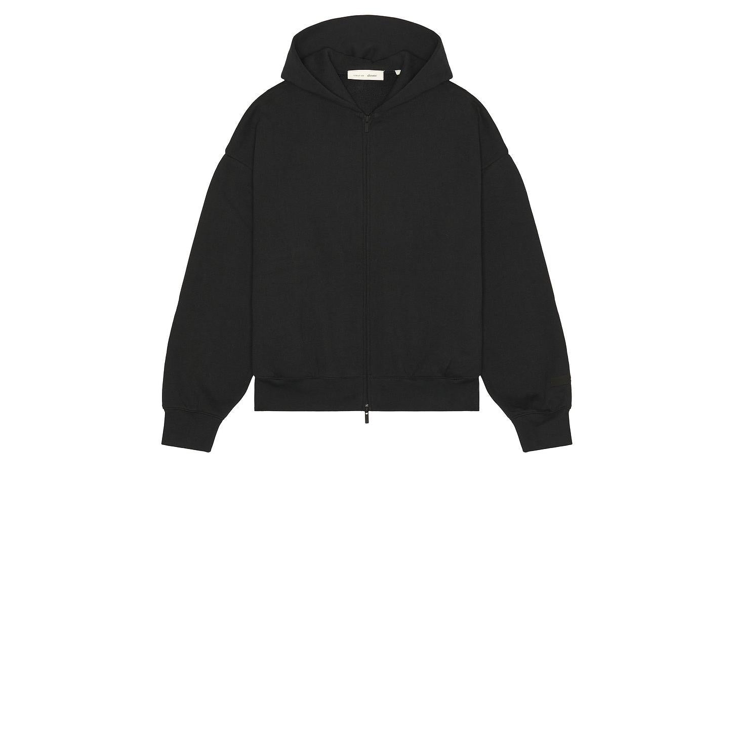 Fear of God Essentials Classic Fit Fleece Zip Up Hoodie Jet Black