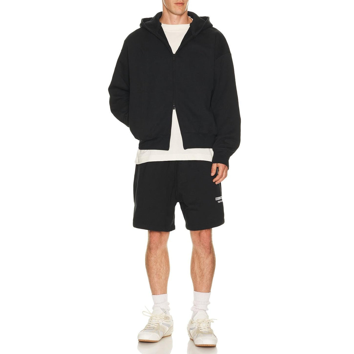 Fear of God Essentials Classic Fit Fleece Zip Up Hoodie Jet Black - Im Your Wardrobe