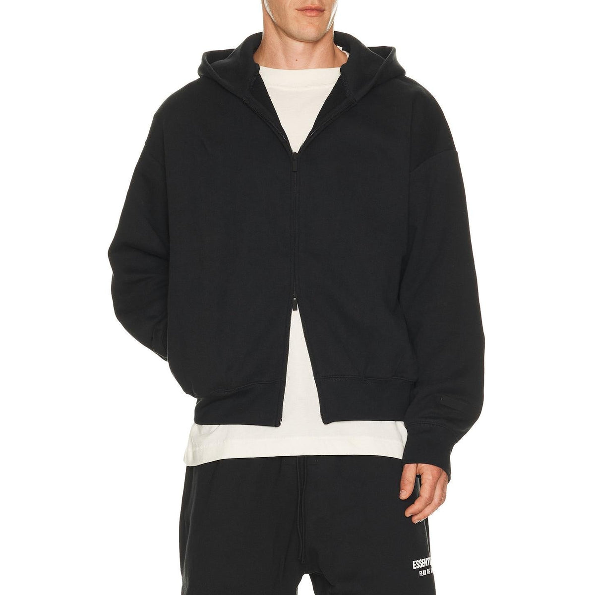 Fear of God Essentials Classic Fit Fleece Zip Up Hoodie Jet Black - Im Your Wardrobe