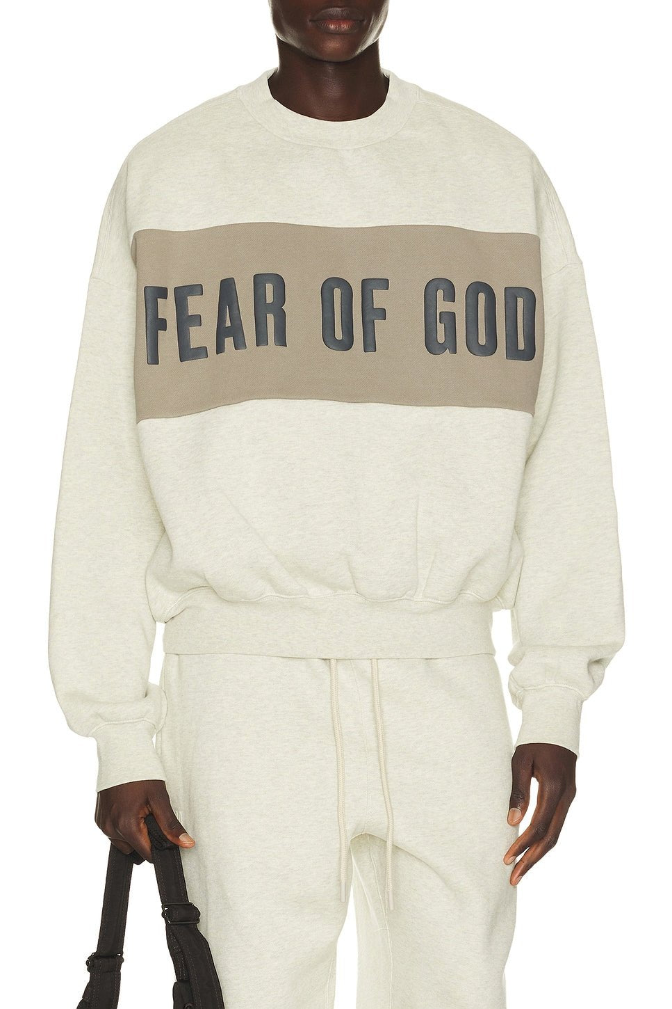 Fear of God Essentials Cropped Relaxed Panelled Sweatshirt Vanilla Heather/ Seal - Im Your Wardrobe