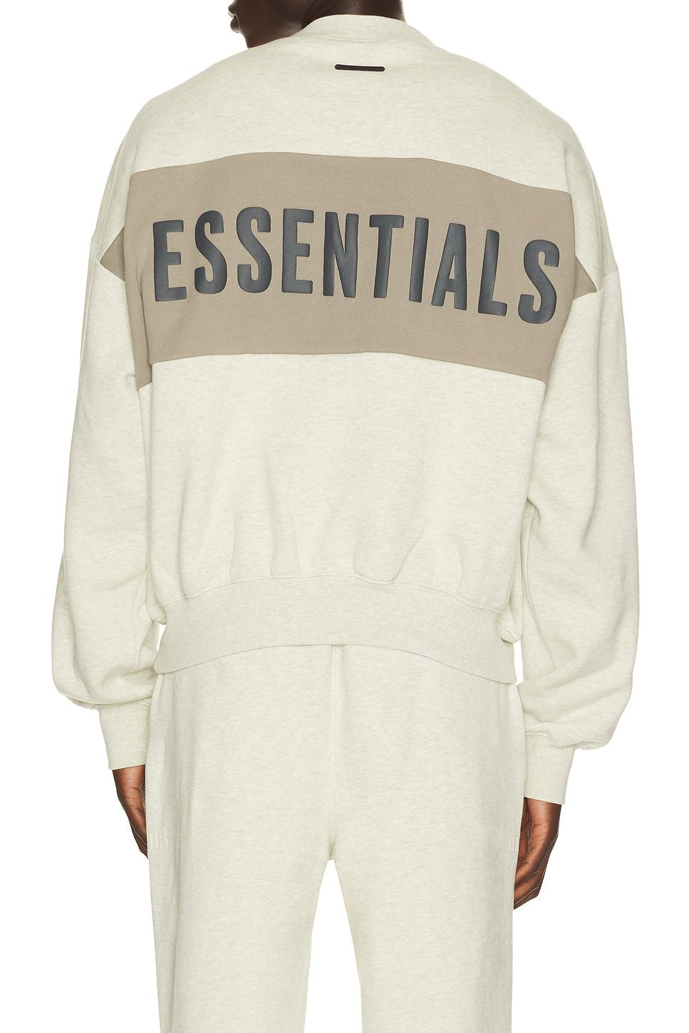 Fear of God Essentials Cropped Relaxed Panelled Sweatshirt Vanilla Heather/ Seal - Im Your Wardrobe