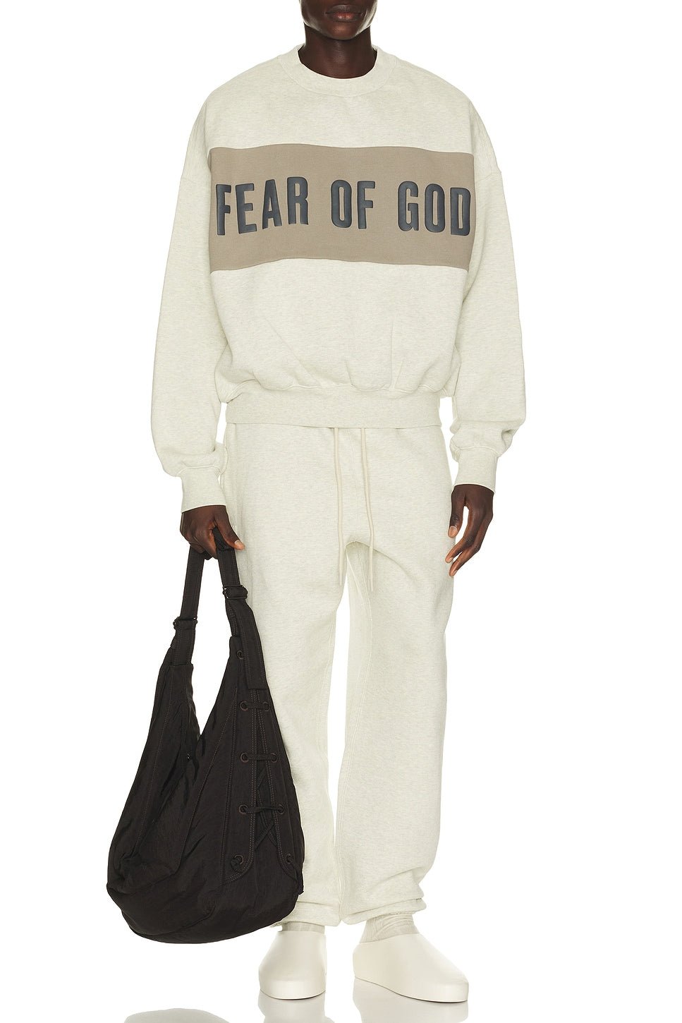 Fear of God Essentials Cropped Relaxed Panelled Sweatshirt Vanilla Heather/ Seal - Im Your Wardrobe