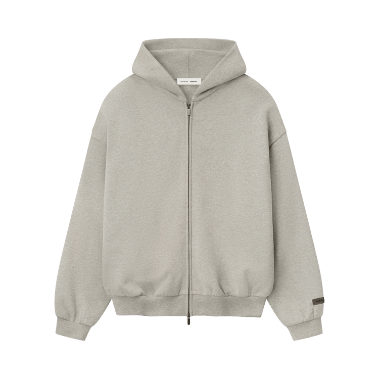 Fear of God Essentials Embossed 90s Fit Fleece Zip-Up Hoodie Warm Heather (FW25) - Im Your Wardrobe