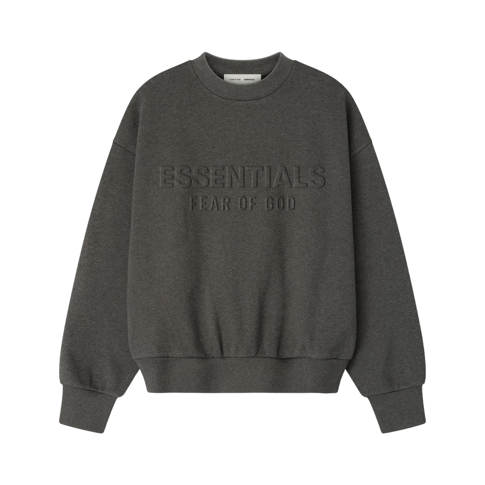 Fear of God Essentials Embossed Classic Crewneck Sweatshirt Charcoal Heather - Im Your Wardrobe