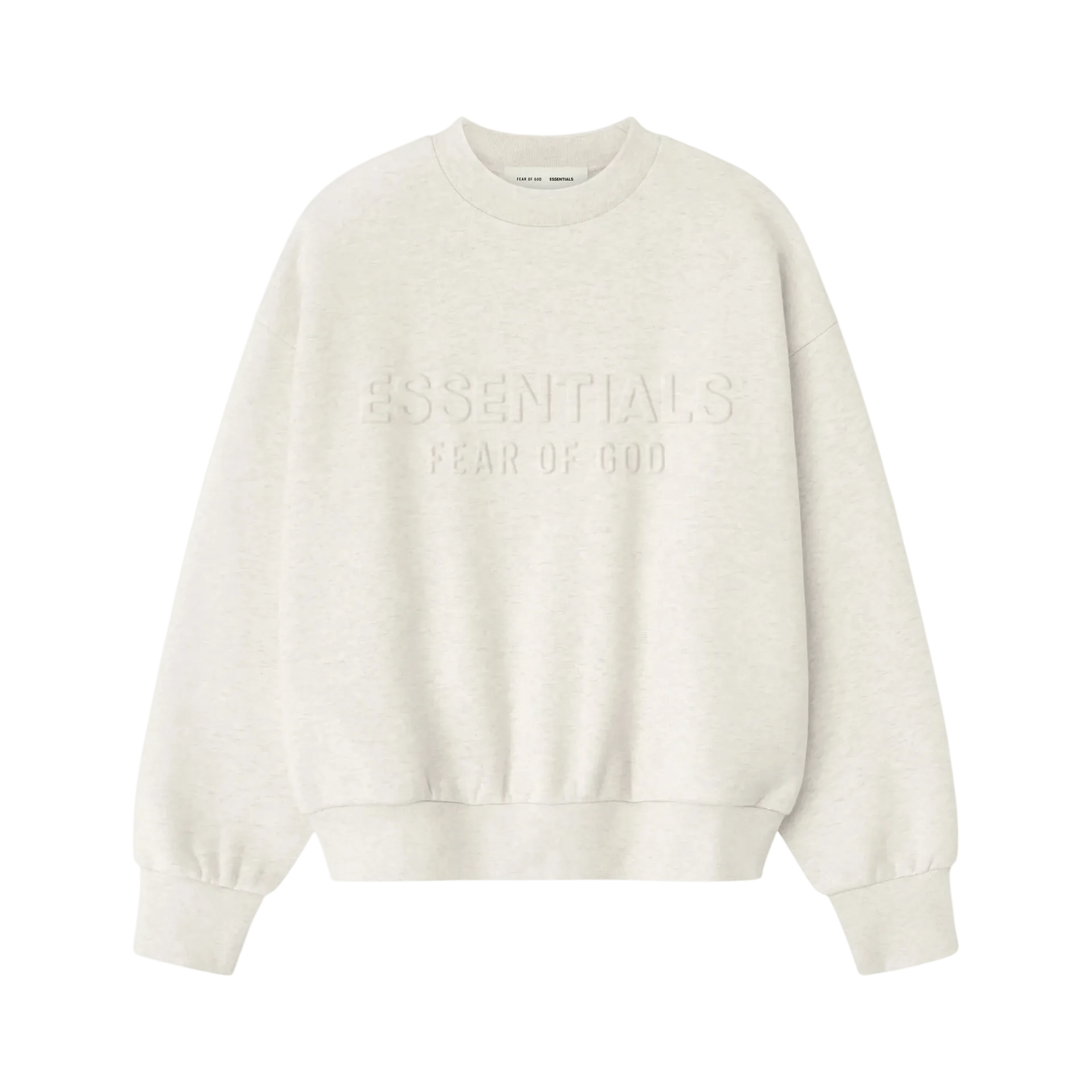 Fear of God Essentials Embossed Classic Crewneck Sweatshirt Oatmeal Heather - Im Your Wardrobe