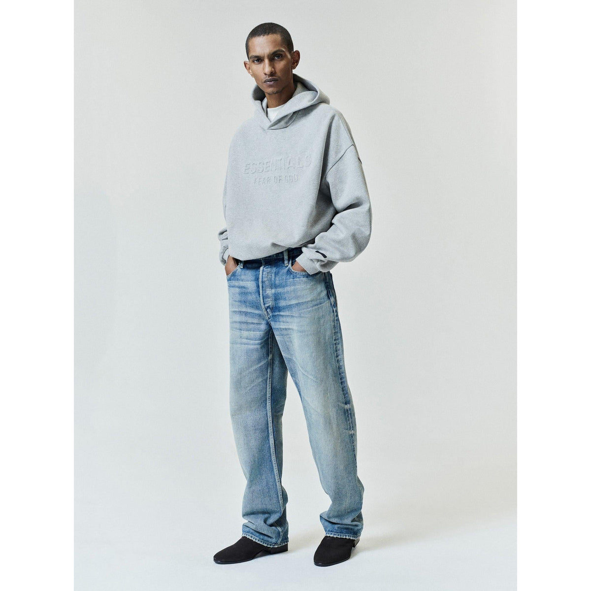 Fear of God Essentials Embossed FW26 90s Relaxed Hoodie Warm Heather - Im Your Wardrobe