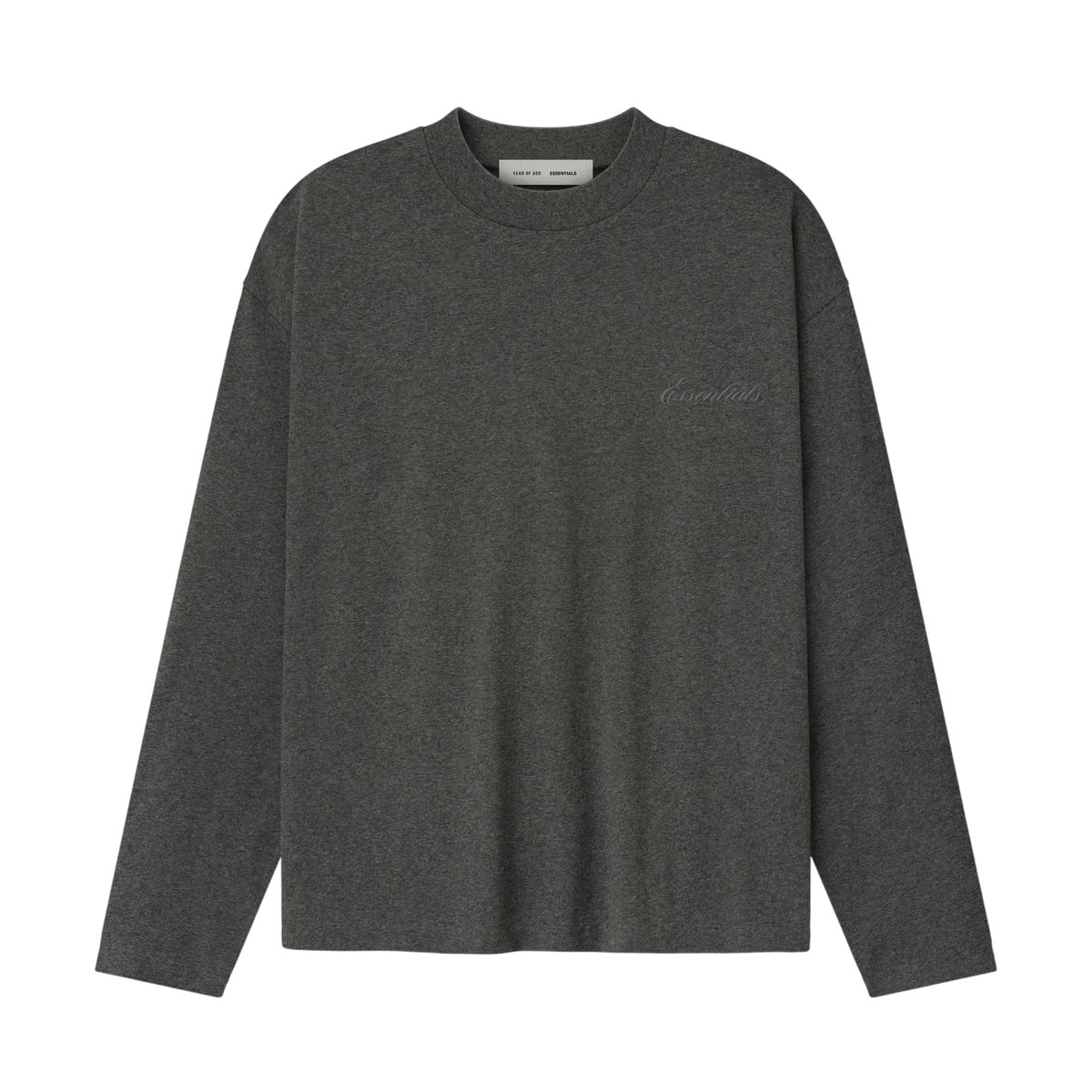 Fear of God Essentials Embroidered Classic Fit Hooded Long Sleeve Charcoal Heather - Im Your Wardrobe