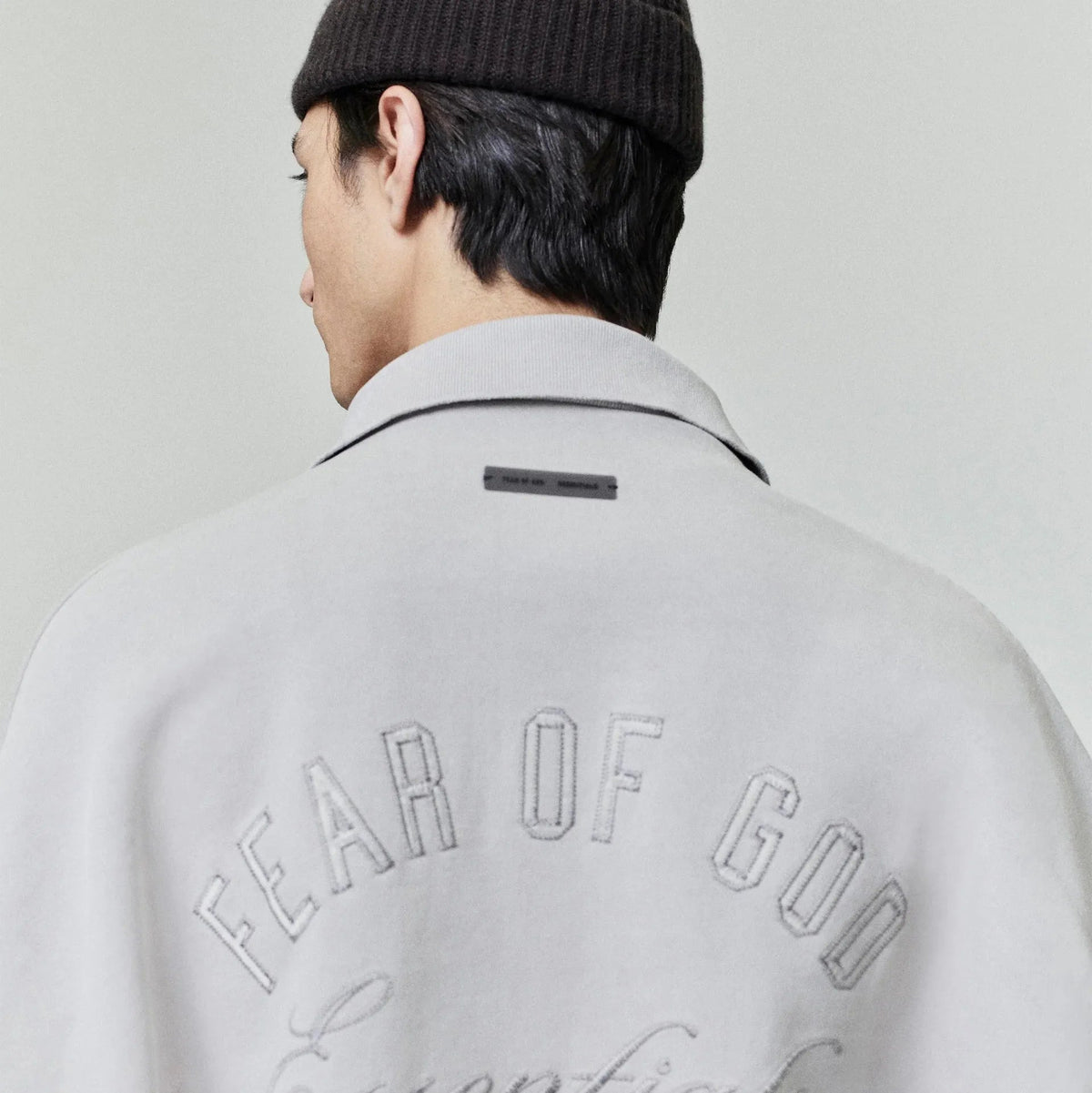 Fear of God Essentials Embroidered Classic Polo Sweatshirt Smoke Grey - Im Your Wardrobe