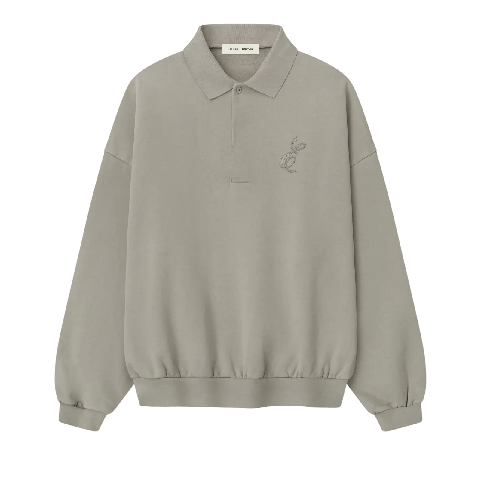Fear of God Essentials Embroidered Classic Polo Sweatshirt Smoke Grey - Im Your Wardrobe