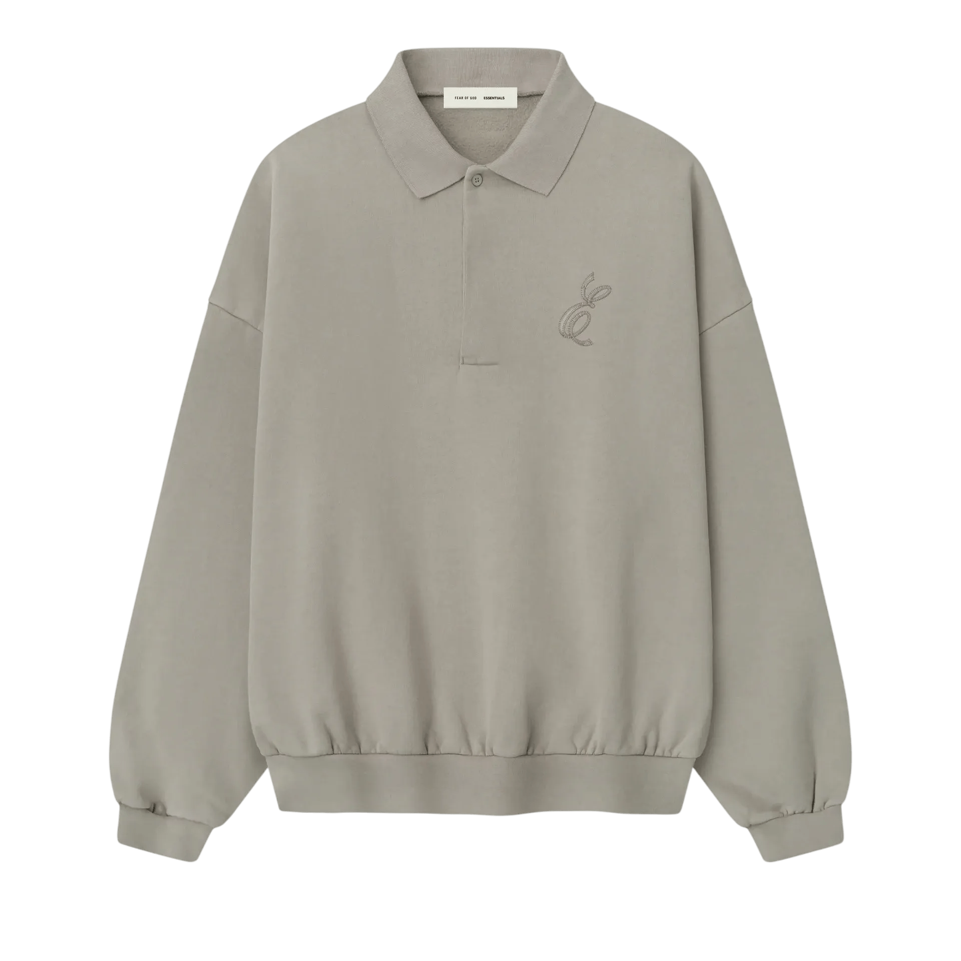 Fear of God Essentials Embroidered Classic Polo Sweatshirt Smoke Grey - Im Your Wardrobe