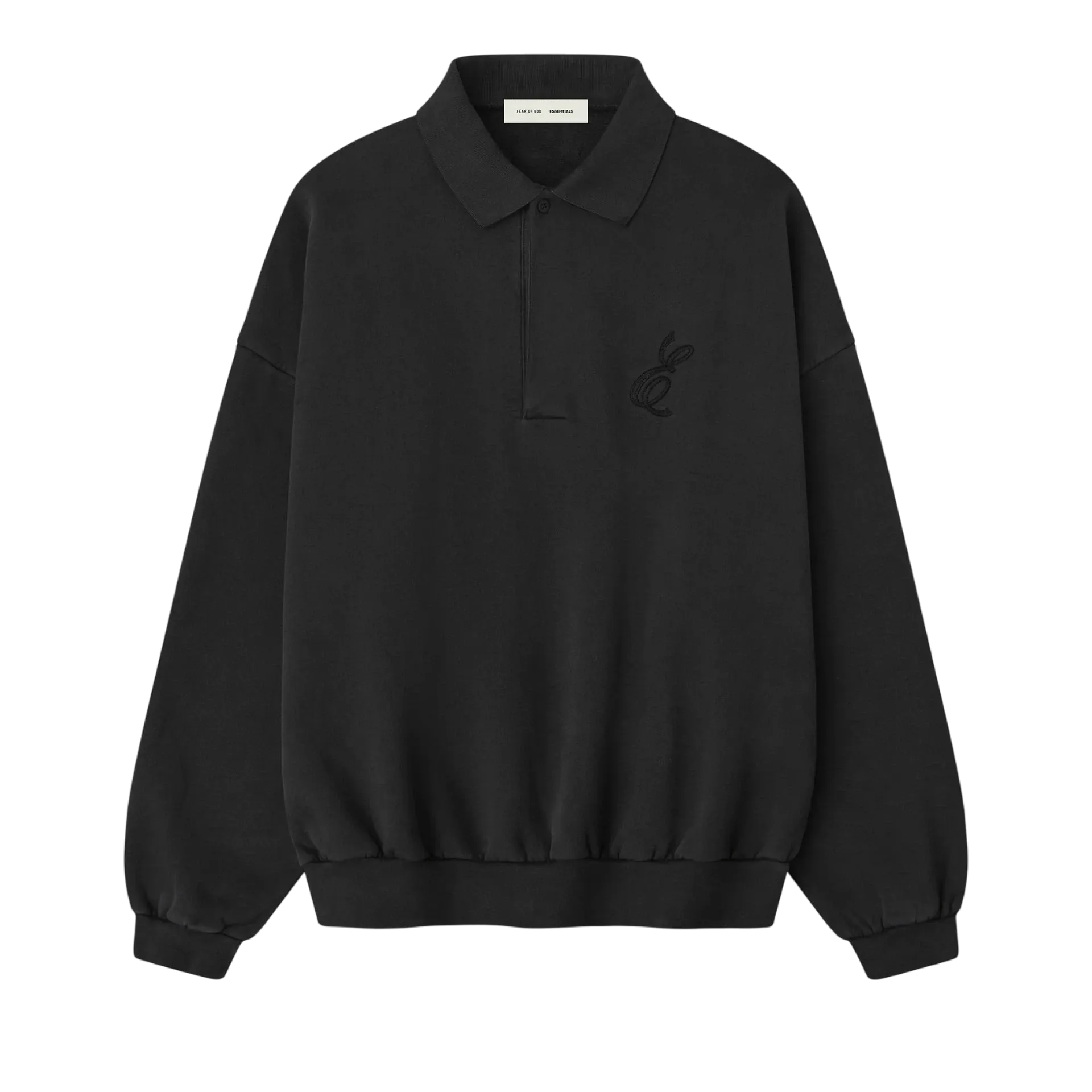 Fear of God Essentials Embroidered Classic Polo Sweatshirt Vintage Black - Im Your Wardrobe