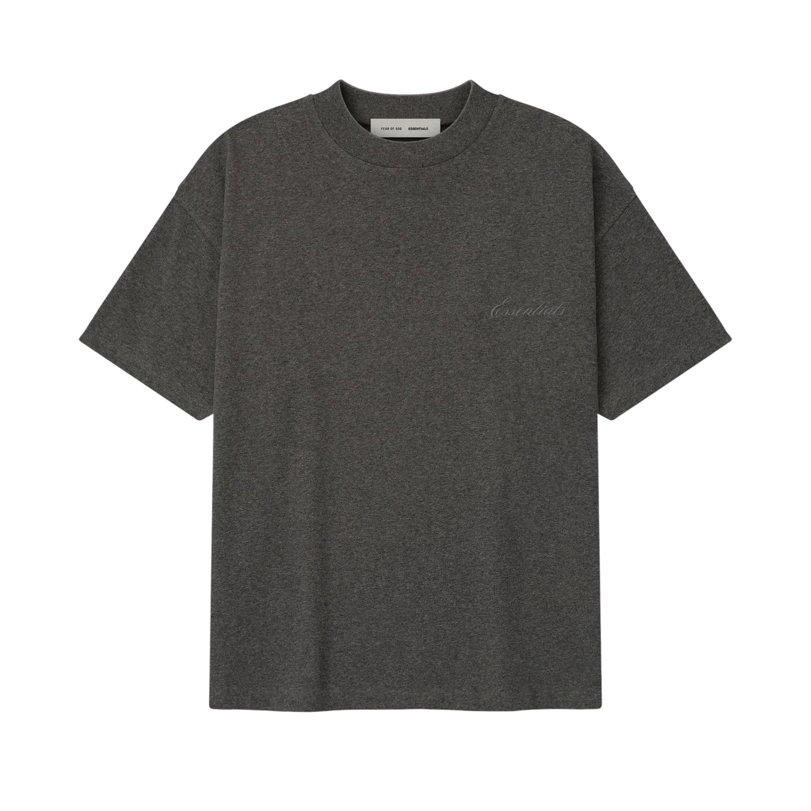 Fear of God Essentials Embroidered Classic Short Sleeve Tee Charcoal Heather - Im Your Wardrobe