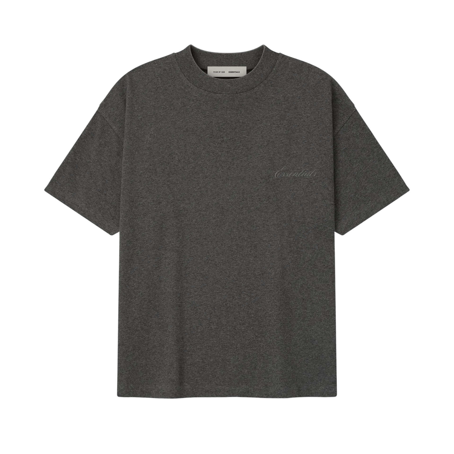 Fear of God Essentials Embroidered Classic Short Sleeve Tee Charcoal Heather - Im Your Wardrobe
