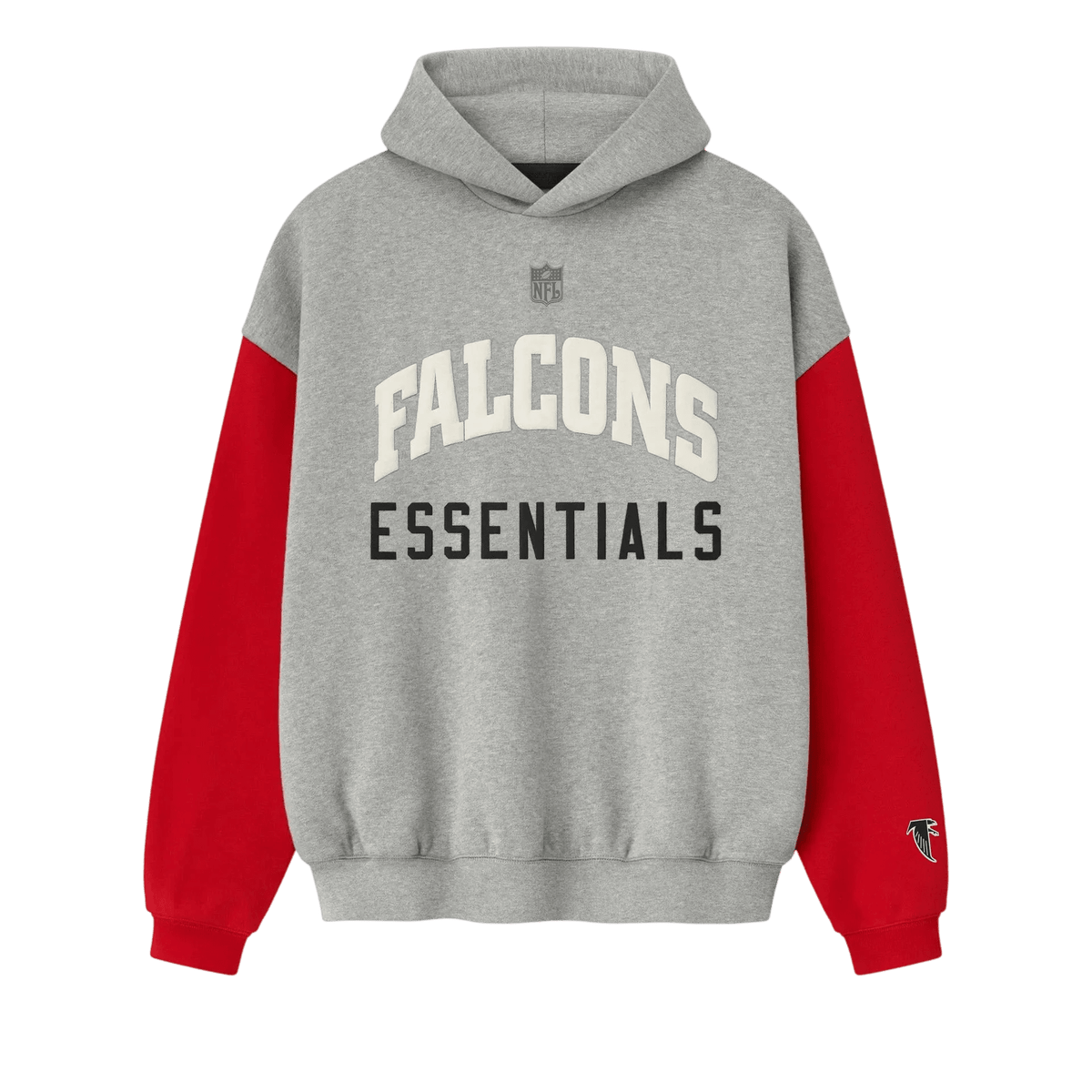 Fear of God Essentials Falcons Sport Hoodie Concrete Heather/Red - Im Your Wardrobe