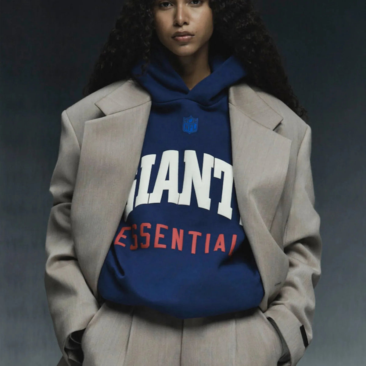 Fear of God Essentials Giants Sport Hoodie Blue Estate/Concrete Heather - Im Your Wardrobe